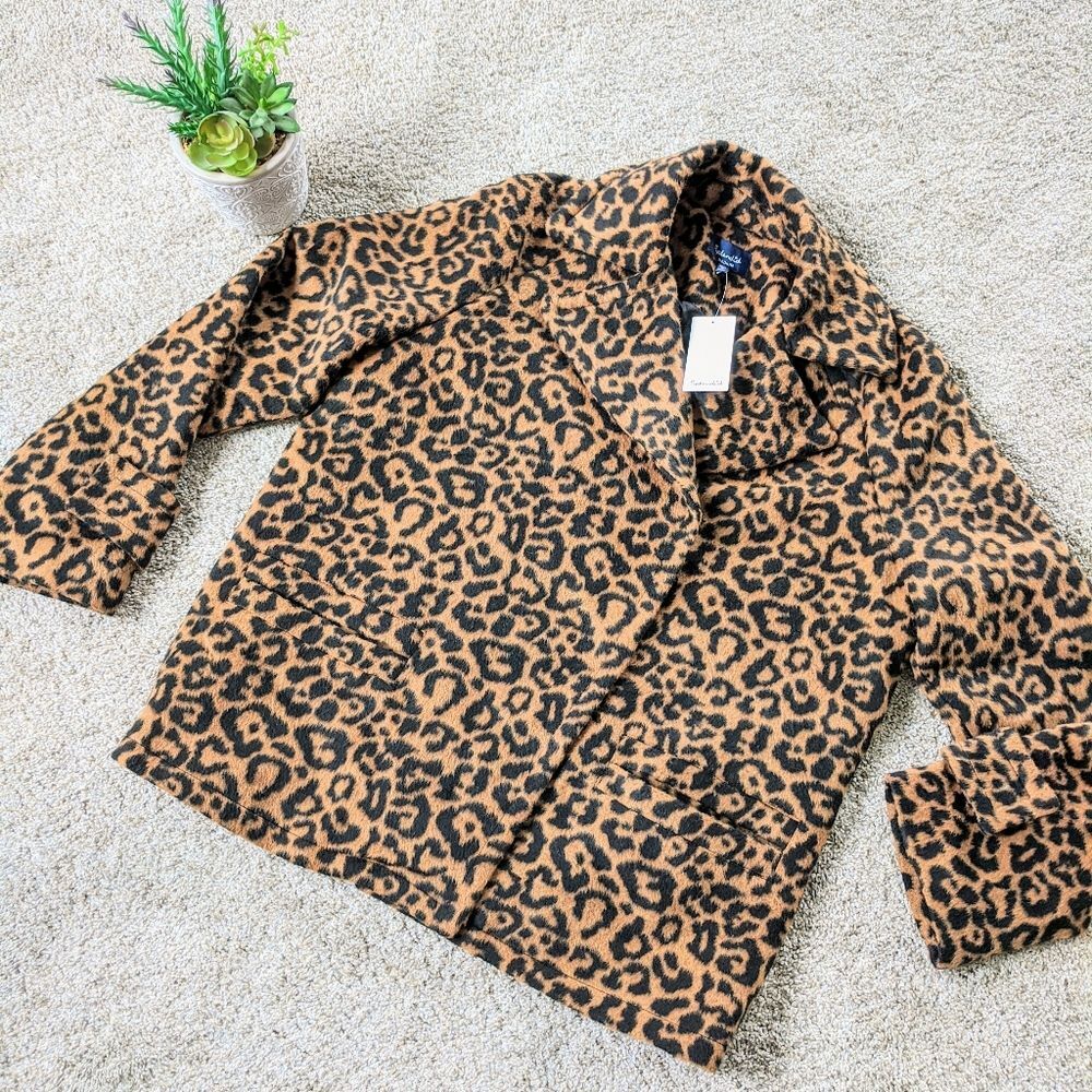 Splendid Leopard Coat NWT Wool Blend Women's Medium Neutral Animal Print - Picture 9 of 11